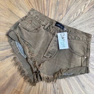 Olive Denim Mini Shorts